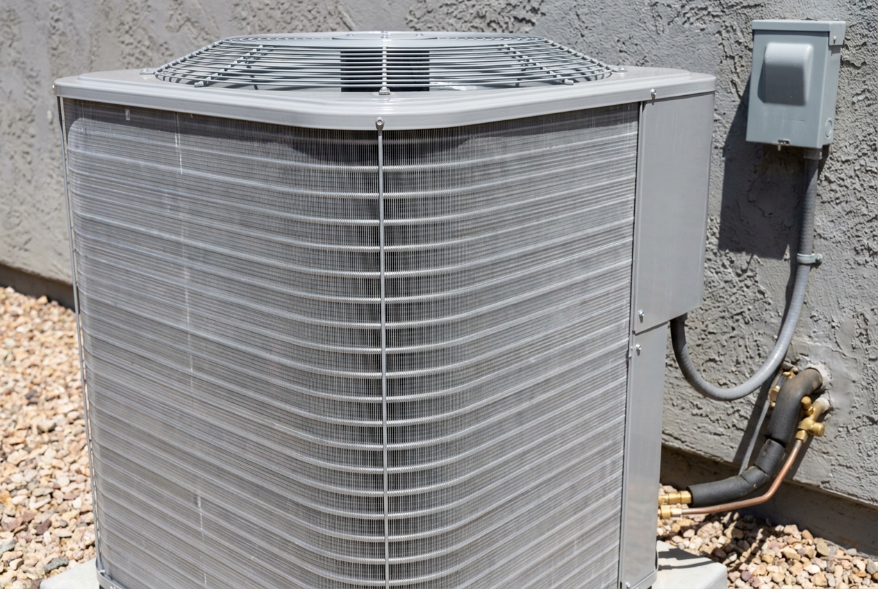 Cleaned condenser coil fins after an air conditioner service