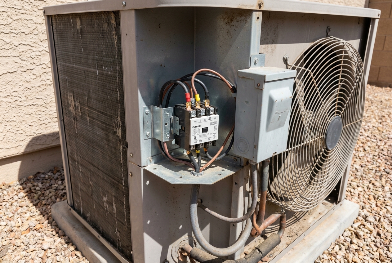 Replacement contactor seated in the electrical compartment of a condensing unit