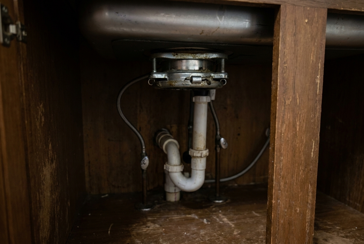 Garbage disposal mounting ring being tightened against the sink flange