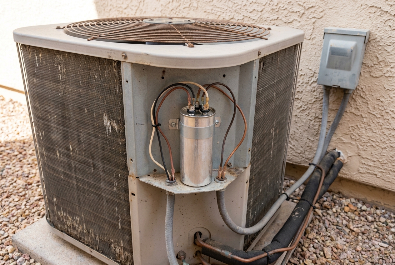 Replacement run capacitor being fitted to an air conditioning unit