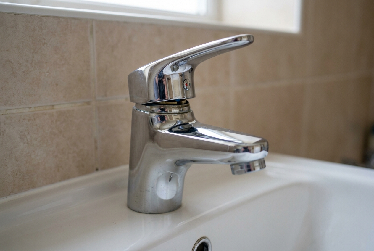 Chrome mixer handle operating smoothly after servicing