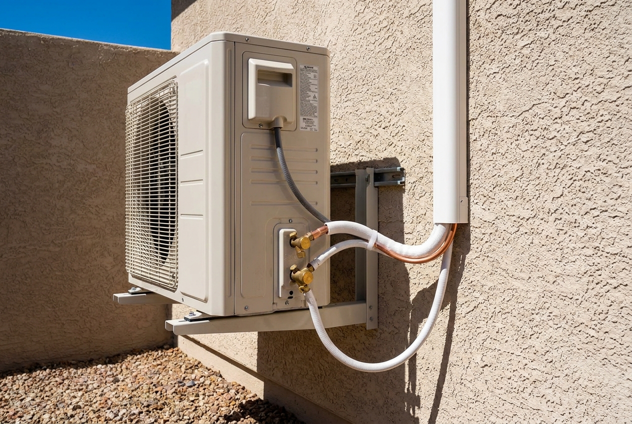 Refrigerant line set connections being made on a mini split installation