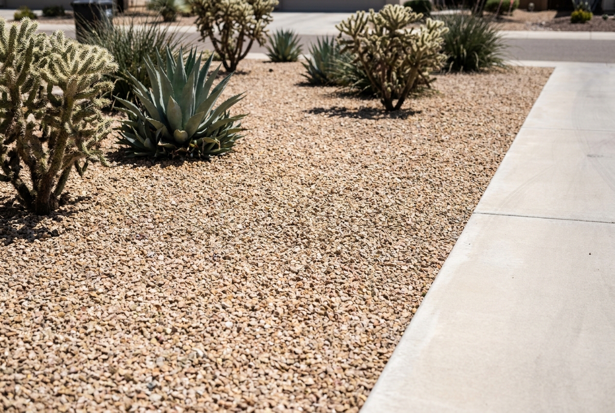 Undisturbed desert landscaping above a completed trenchless sewer run