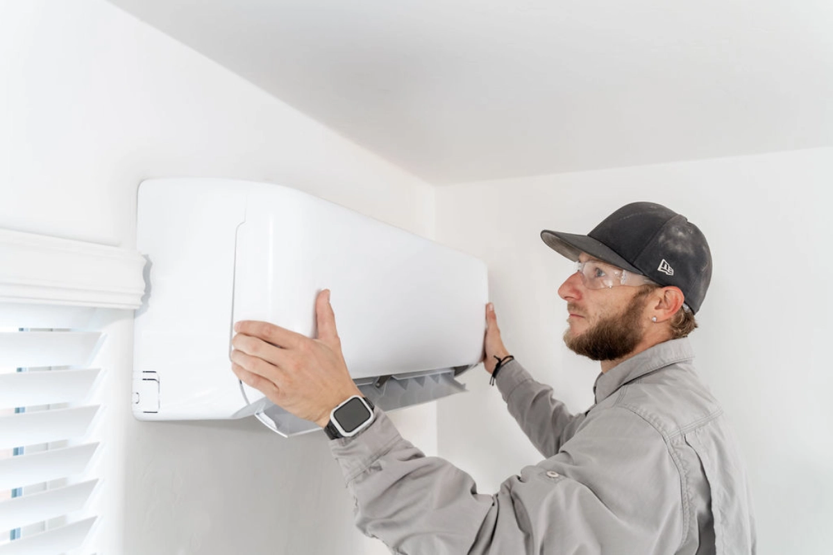 Ductless mini split indoor unit being installed in Tucson