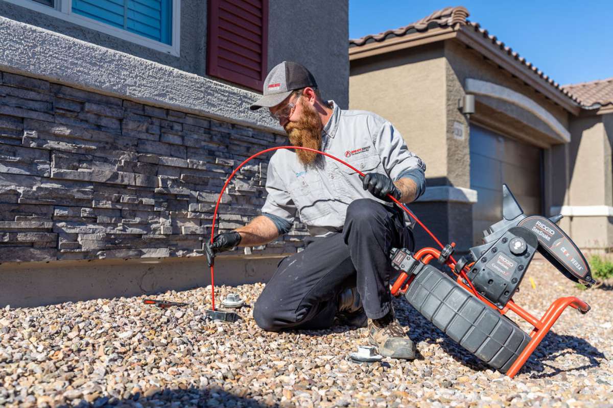 Sewer line camera inspection under way at a Tucson property